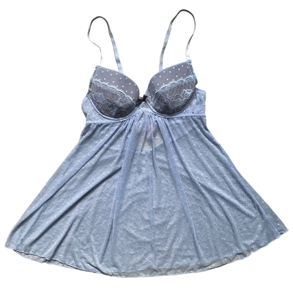 LA‎ VIE EN ROSE BABY BLUE POLKA DOT SHEER TEDDY SIZE SMALL